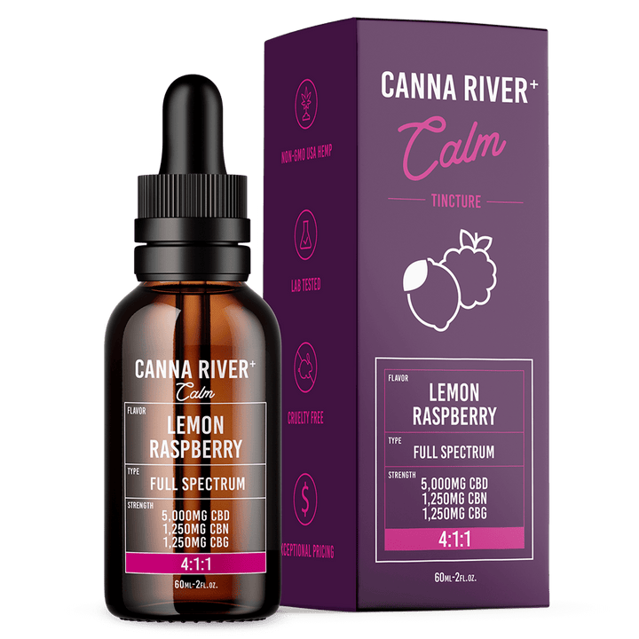 CBD/CBN/CBG Calm Tincture Tincture Canna River Full Spectrum Lemon Raspberry 5000mg CBD + 1250mg CBN + 1250mg CBG / 60mL