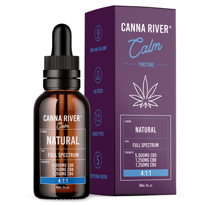 CBD/CBN/CBG Calm Tincture Tincture Canna River Full Spectrum (Contains THC) Natural 5000mg CBD + 1250mg CBN + 1250mg CBG / 60mL