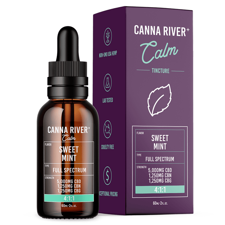 CBD/CBN/CBG Calm Tincture Tincture Canna River Full Spectrum Sweet Mint 5000mg CBD + 1250mg CBN + 1250mg CBG / 60mL