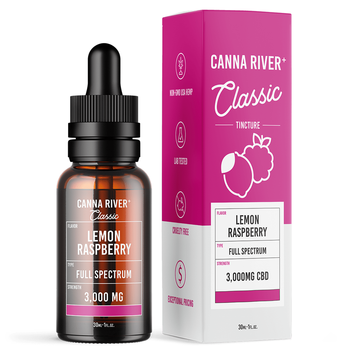 CBD Classic Tincture Tincture Canna River Full Spectrum (Contains THC) Lemon Raspberry 3000mg CBD / 30mL