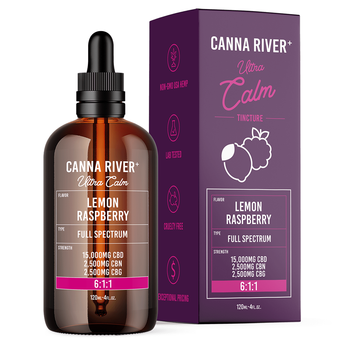 CBD/CBN/CBG Ultra Calm Tincture Tincture Canna River Full Spectrum Lemon Raspberry 15000mg CBD + 2500mg CBN + 2500mg CBG / 120mL