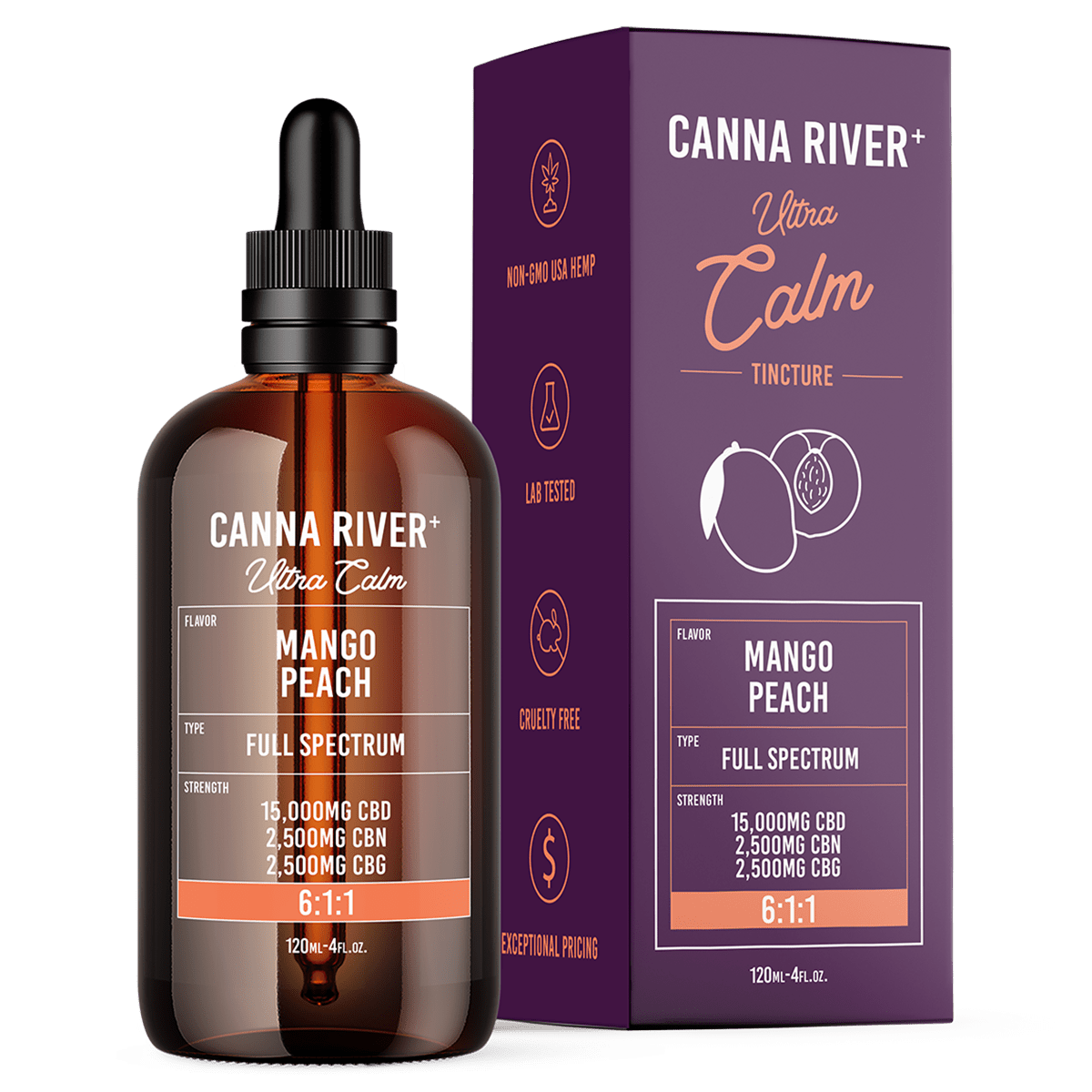 CBD/CBN/CBG Ultra Calm Tincture Tincture Canna River Full Spectrum Mango Peach 15000mg CBD + 2500mg CBN + 2500mg CBG / 120mL