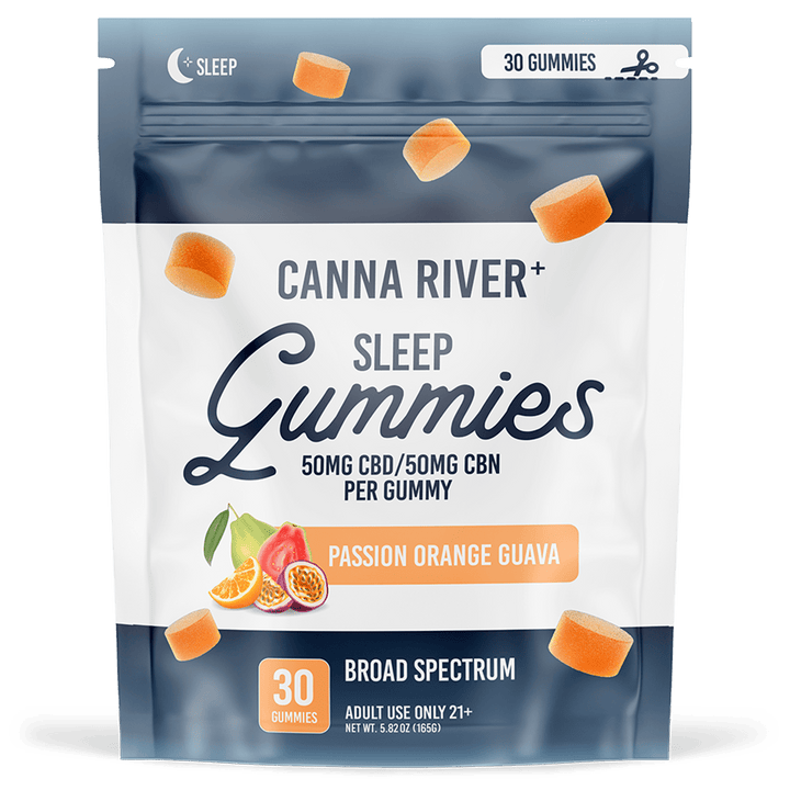 CBD/CBN Sleep Gummies Gummy Canna River Broad Spectrum (THC Free) Passion Orange Guava 50mg CBD + 50mg CBN per Gummy / 30 Gummies