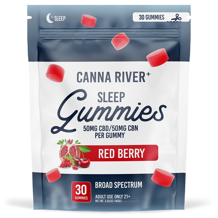 CBD/CBN Sleep Gummies Gummy Canna River Broad Spectrum (THC Free) Red Berry 50mg CBD + 50mg CBN per Gummy / 30 Gummies