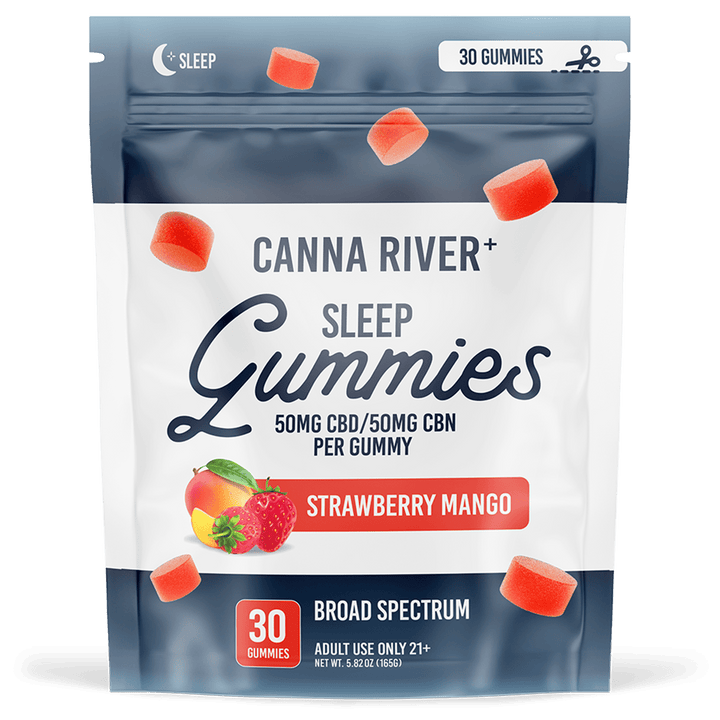 CBD/CBN Sleep Gummies Gummy Canna River Broad Spectrum (THC Free) Strawberry Mango 50mg CBD + 50mg CBN per Gummy / 30 Gummies